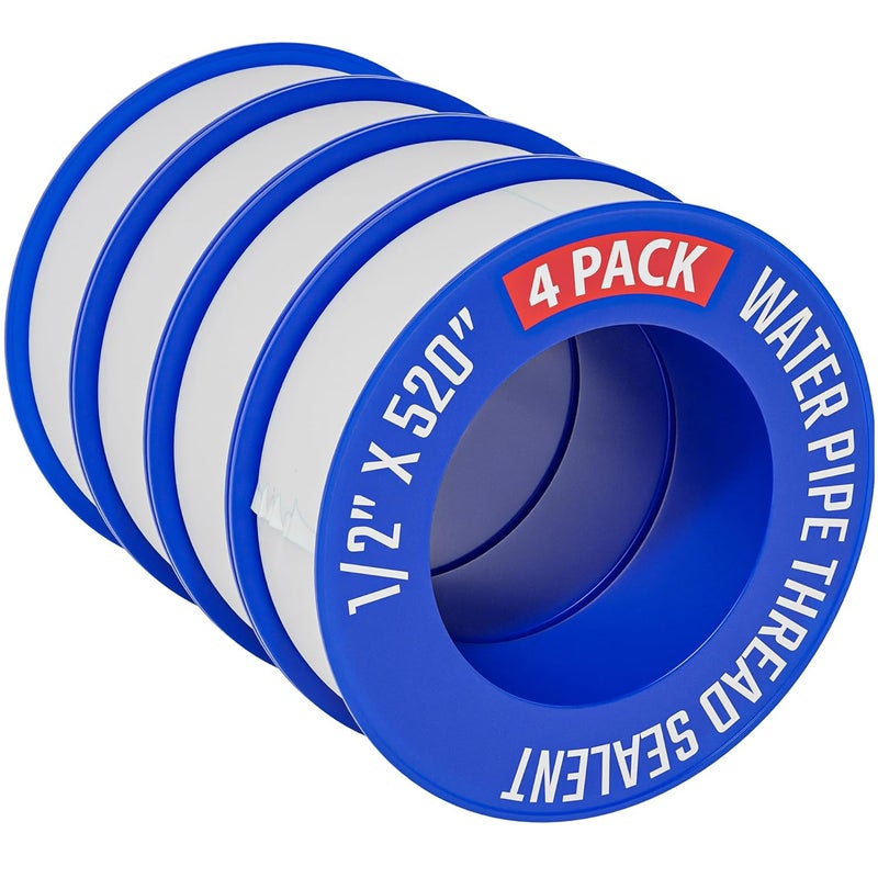 D-NYX Teflon Tape 4 Rolls 1/2 Inch(W) X 520 Inches(L) Teflon Duct Sealant Tape for Shower Head, Plumbing Thread Tapes, Water Pipe Sealing Plumbers PTFE Thread Seal, Pipe Dope Plumbers Accessories - Image 1
